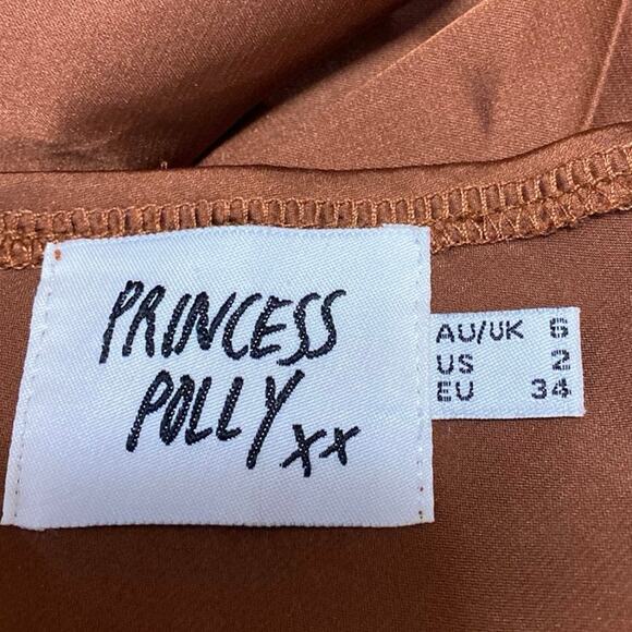 Princess Polly Jones Brown Silk Satin Ruched Slim Side Zip Maxi A-Line Skirt 2 - Picture 4 of 5
